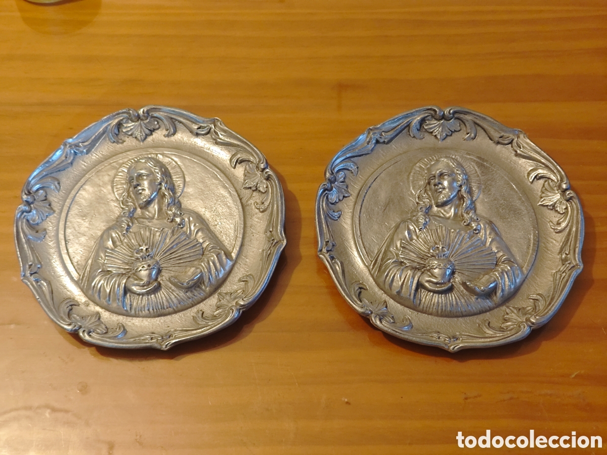 Antig&uuml;edades: Antigua pareja Platos Coraz&oacute;n de Jes&uacute;s.. &rdquo;Grabados&rdquo;.