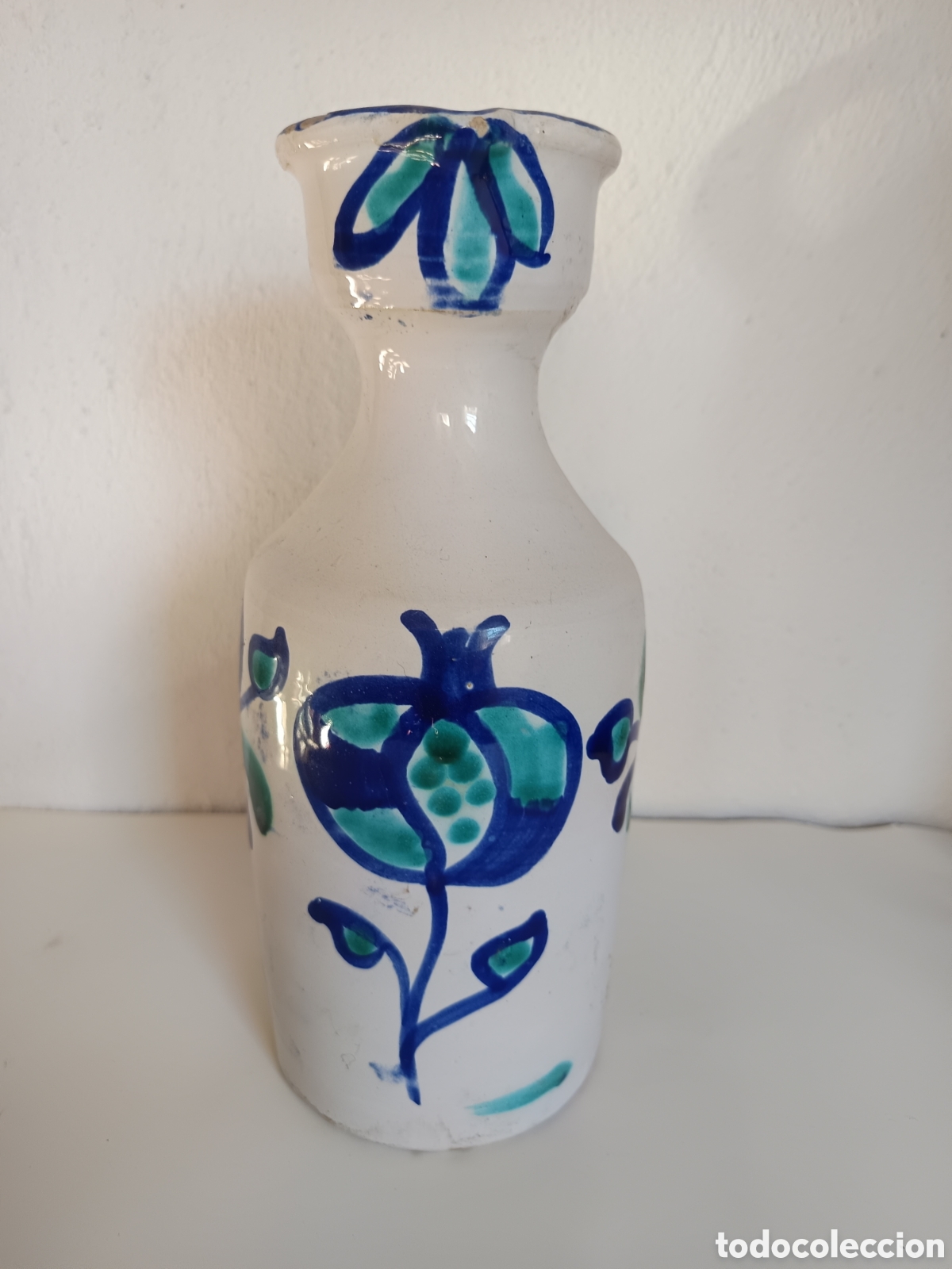 Antiquit&eacute;s: Preciosa aceitera antigua en Barro, esmaltado y decorado 24 cm Alcuza Granada Fajalauza
