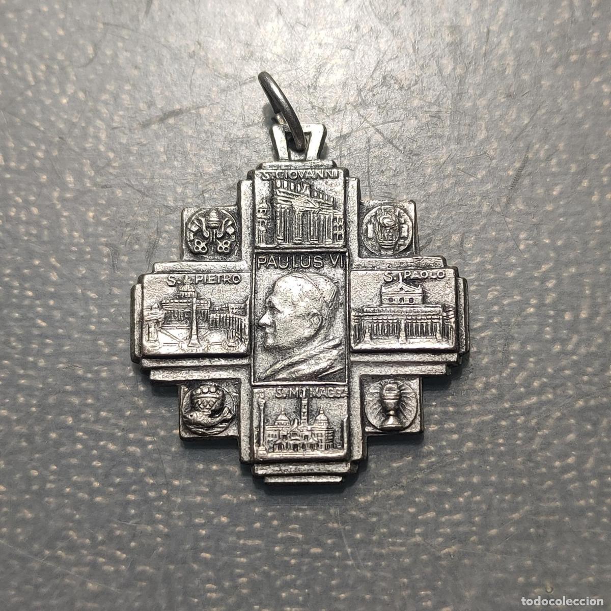 Antig&uuml;edades: MEDALLA RELIGIOSA ROMA 1975 PABLO VI IGLESIAS ROMA JUBILEO METAL BLANCO ALEACION