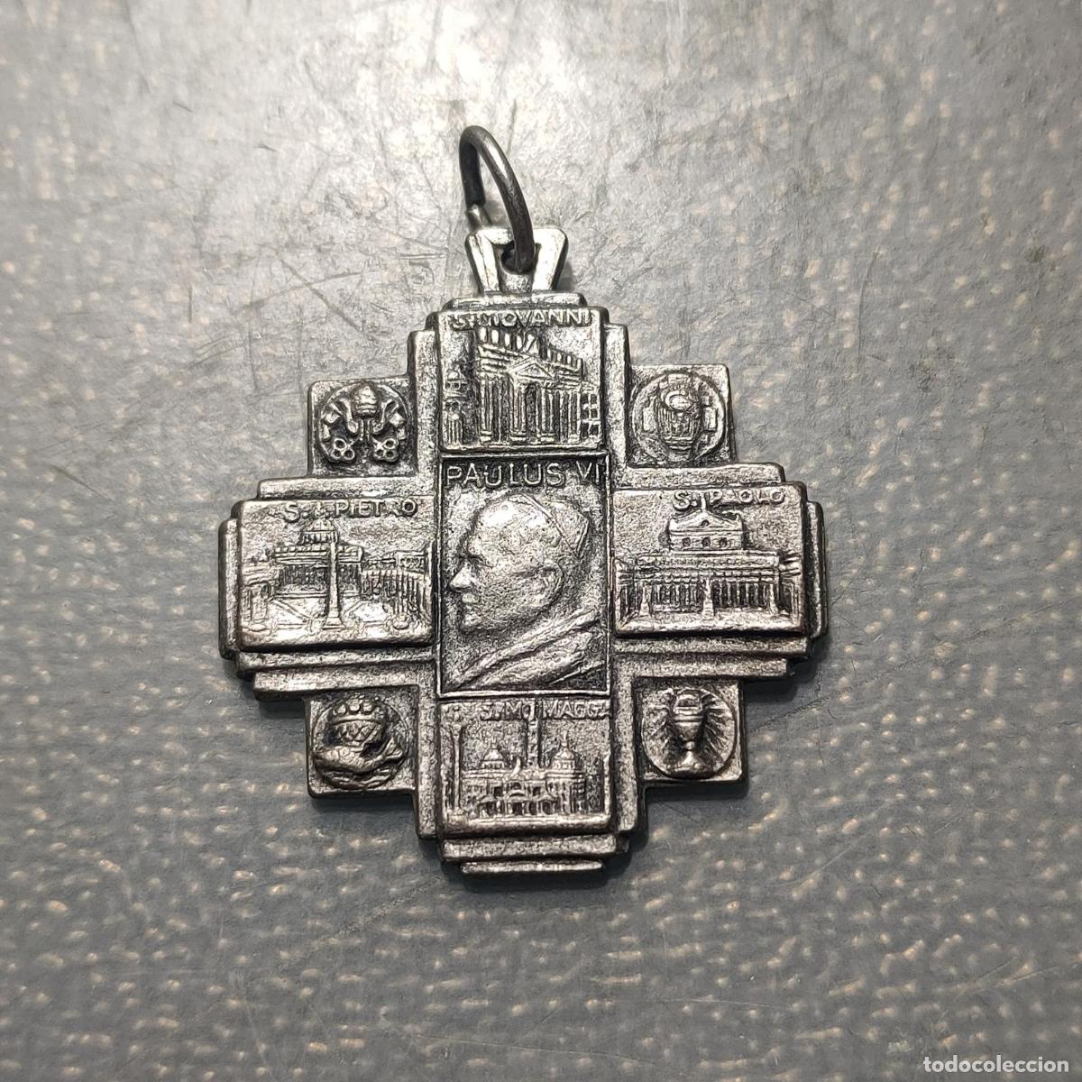 Antig&uuml;edades: MEDALLA RELIGIOSA ROMA 1975 PABLO VI IGLESIAS ROMA JUBILEO METAL BLANCO
