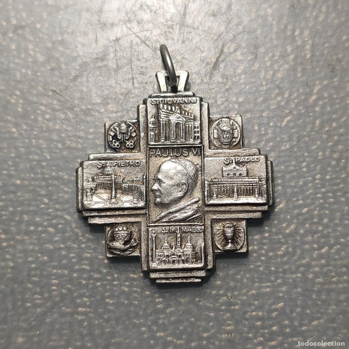 Antig&uuml;edades: MEDALLA RELIGIOSA ROMA 1975 PABLO VI IGLESIAS ROMA JUBILEO METAL BLANCO