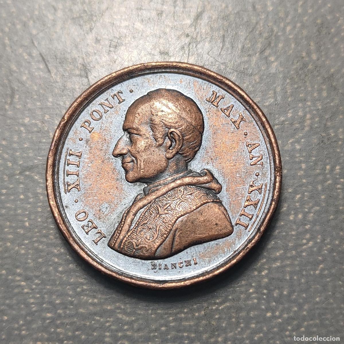Antig&uuml;edades: MEDALLA RELIGIOSA ROMA 1900 LEON XIII PUERTA SANTA COBRE 30 mm 10,8g