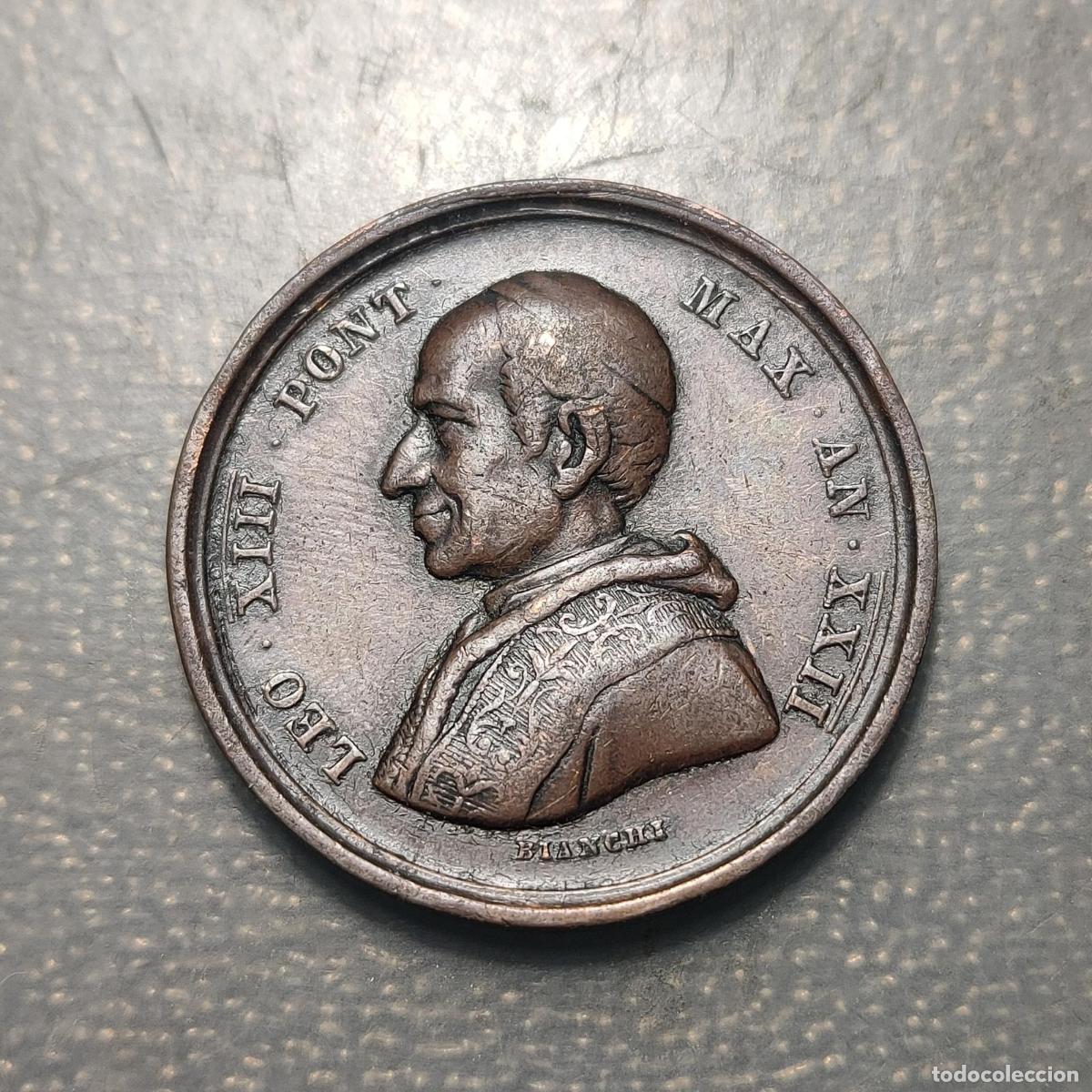 Antig&uuml;edades: MEDALLA RELIGIOSA ROMA 1900 LEON XIII PUERTA SANTA COBRE 30 mm 10,8g