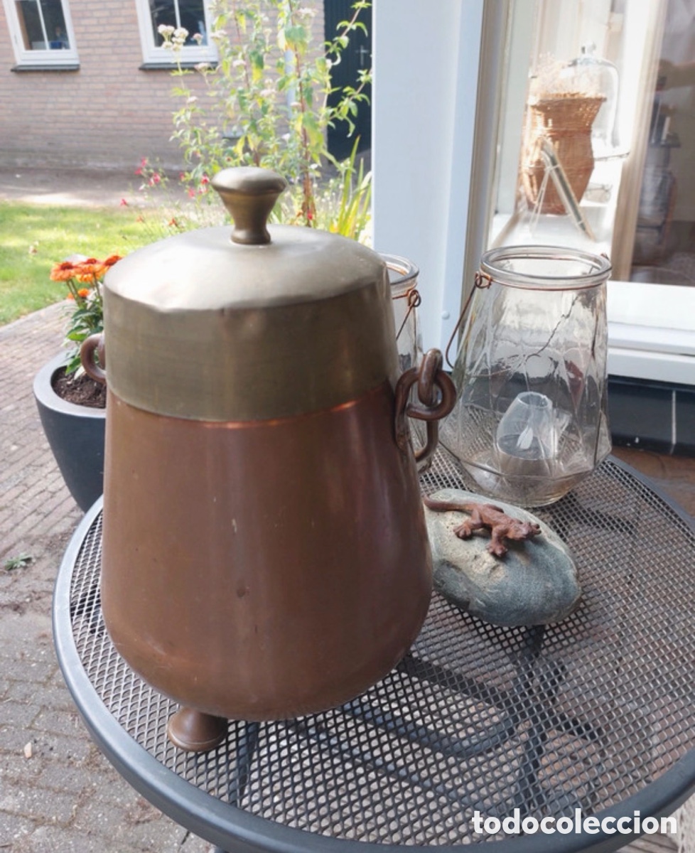 Antig&uuml;edades: Antiguo cubo extintor de cobre y lat&oacute;n - Foto 4