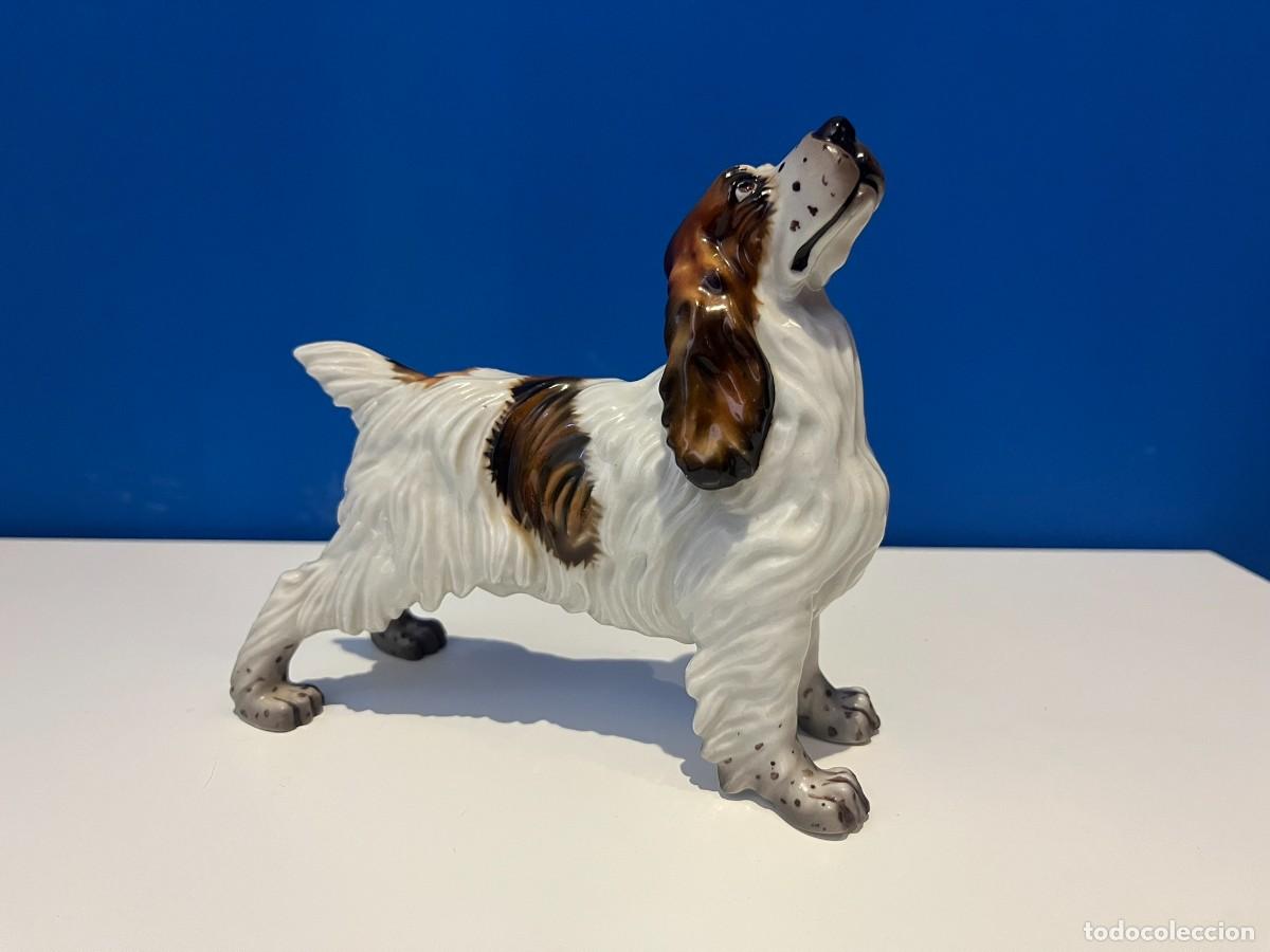 Antig&uuml;edades: Figura de porcelana esmaltada perro Spaniel - Firmada C. Martinu - Circa 1970-1980