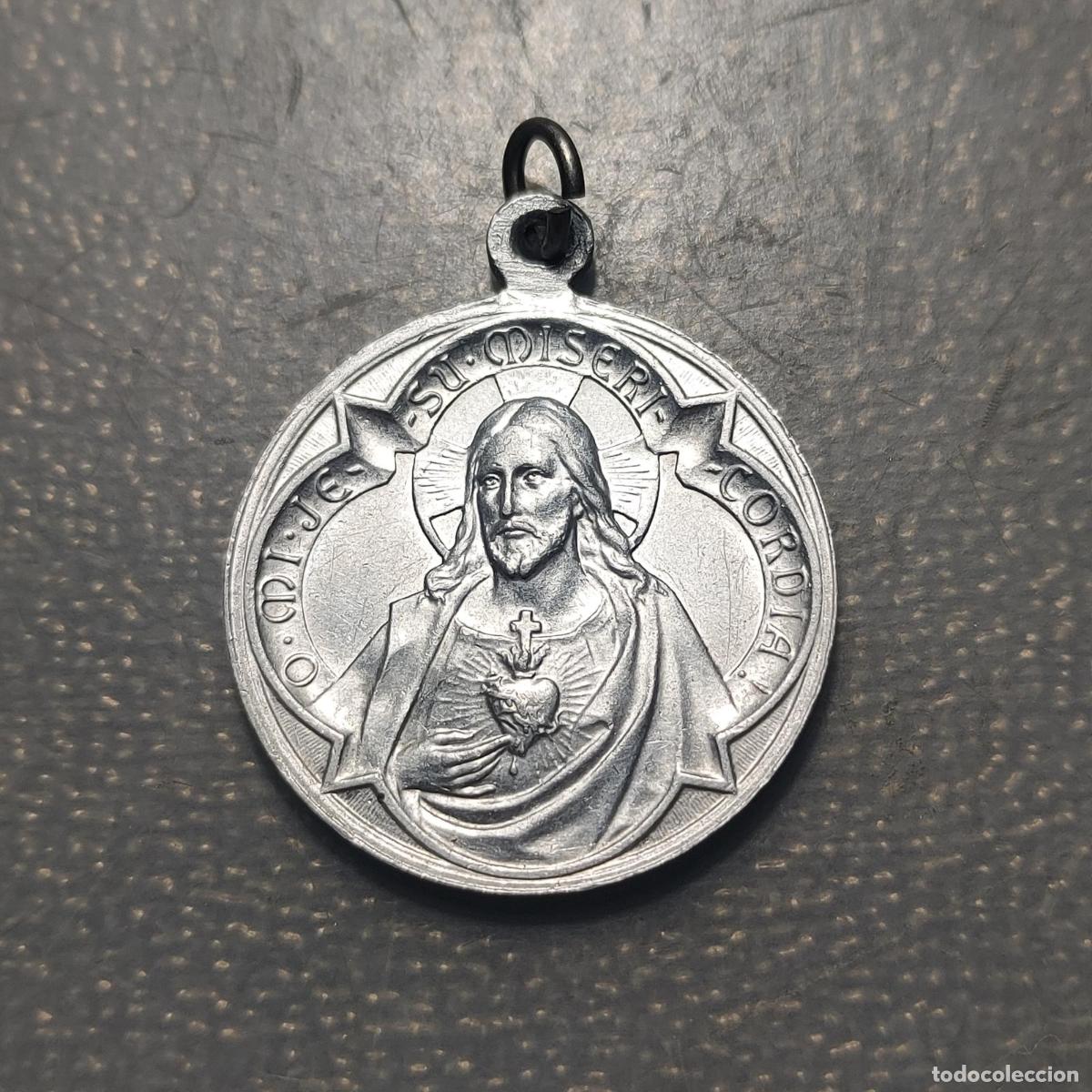 Antig&uuml;edades: MEDALLA RELIGIOSA BEATO ANTONIO MARIA CLARET SAGRADO CORAZON DE JESUS ALUMINIO