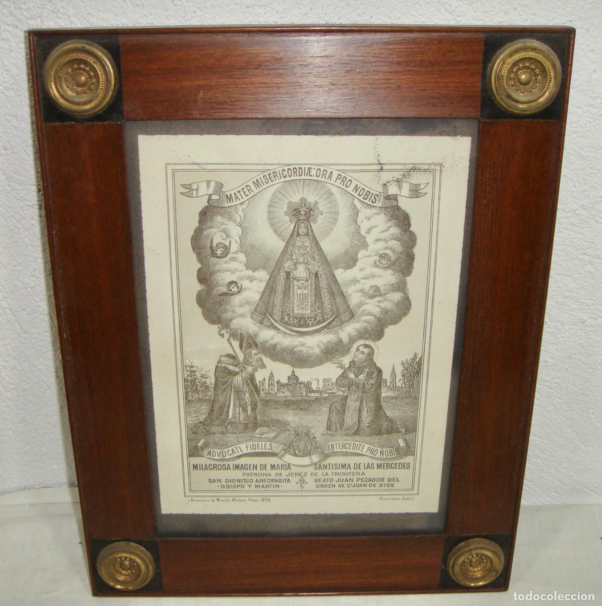 Antig&uuml;edades: Grabado Virgen de las Mercedes &middot; Patrona de Jerez &middot; ca. 1893 &middot; Marco de caoba