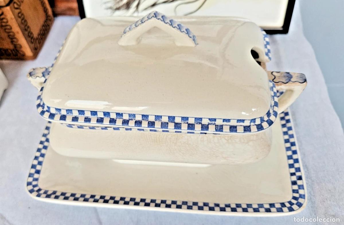 Antig&uuml;edades: OPAQUE DE SARREGUEMINES ANCIENNE SAUCIERE SOUPIERE DECOR DAMIER BLEU ET BLANC