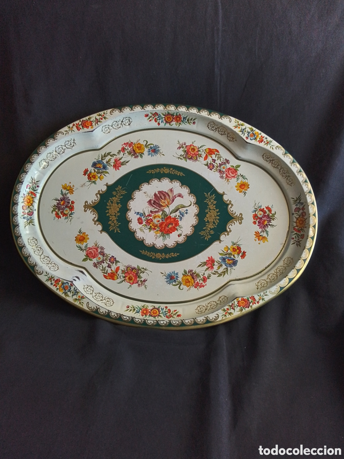 Antig&uuml;edades: Bandeja de hojalata inglesa de 51x38cm