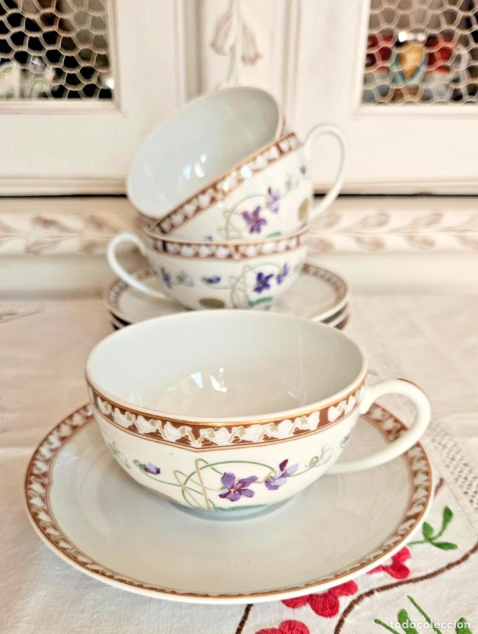 Antig&uuml;edades: HAVILAND LIMOGES 4 TASSES SOUCOUPES DECOR VIOLETTES IMPERATRICE EUGENIE BEL ETAT