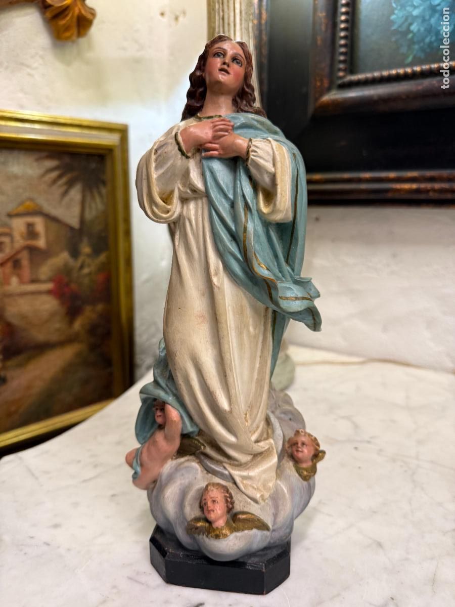 Antig&uuml;edades: ANTIGUA VIRGEN INMACULADA DE OLOT CON OJOS DE CRISTAL - MEDIDA 31 CM - RELIGIOSO