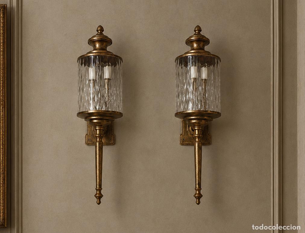 Antig&uuml;edades: 2 Dos Apliques antiguos estilo Luis XVI (70 cm). L&aacute;mpara Aplique antiguo estilo ingl&eacute;s Victoriano. - Foto 2
