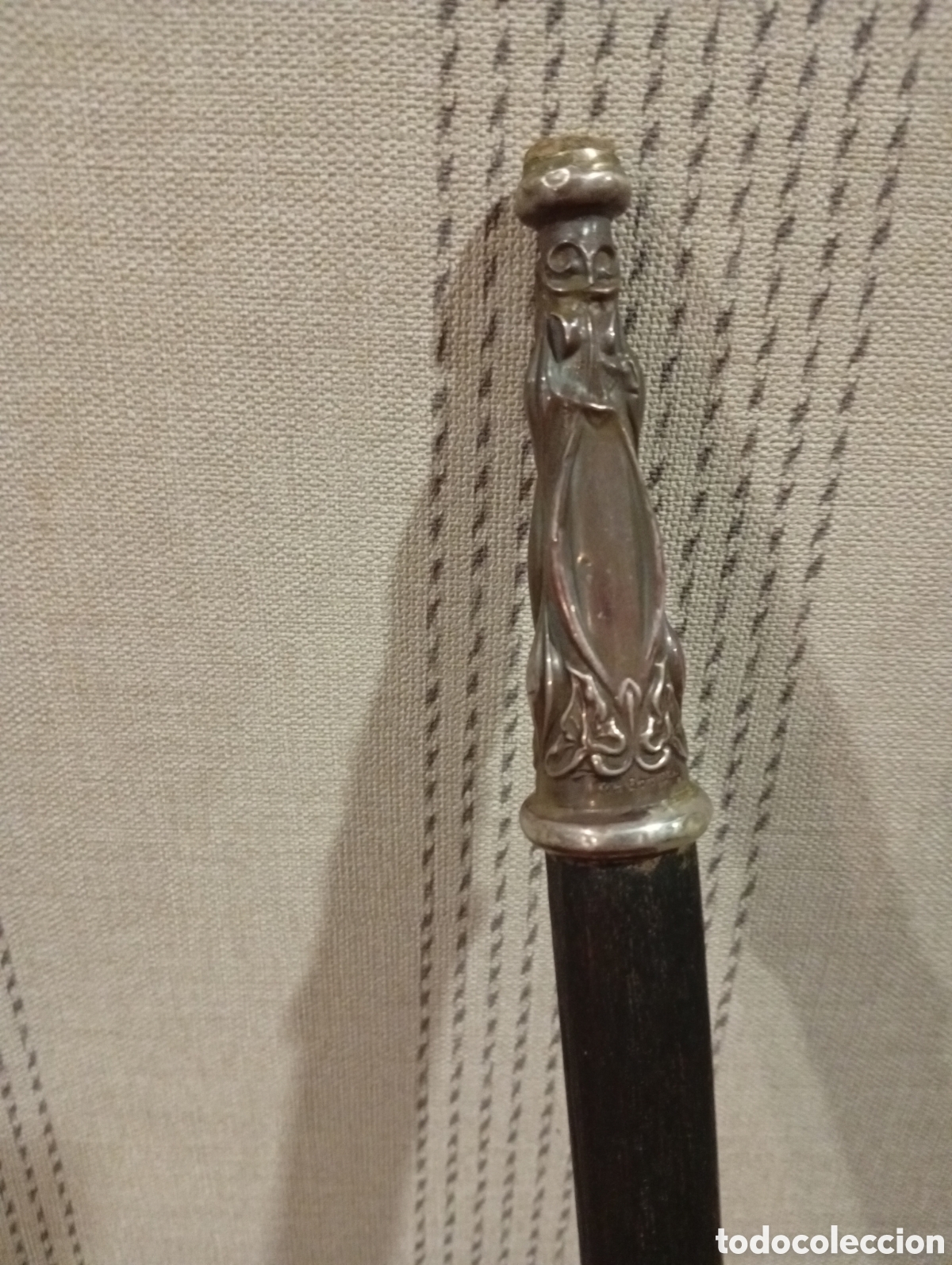 Antig&uuml;edades: Bast&oacute;n antiguo de madera,plata y material noble. - Foto 4