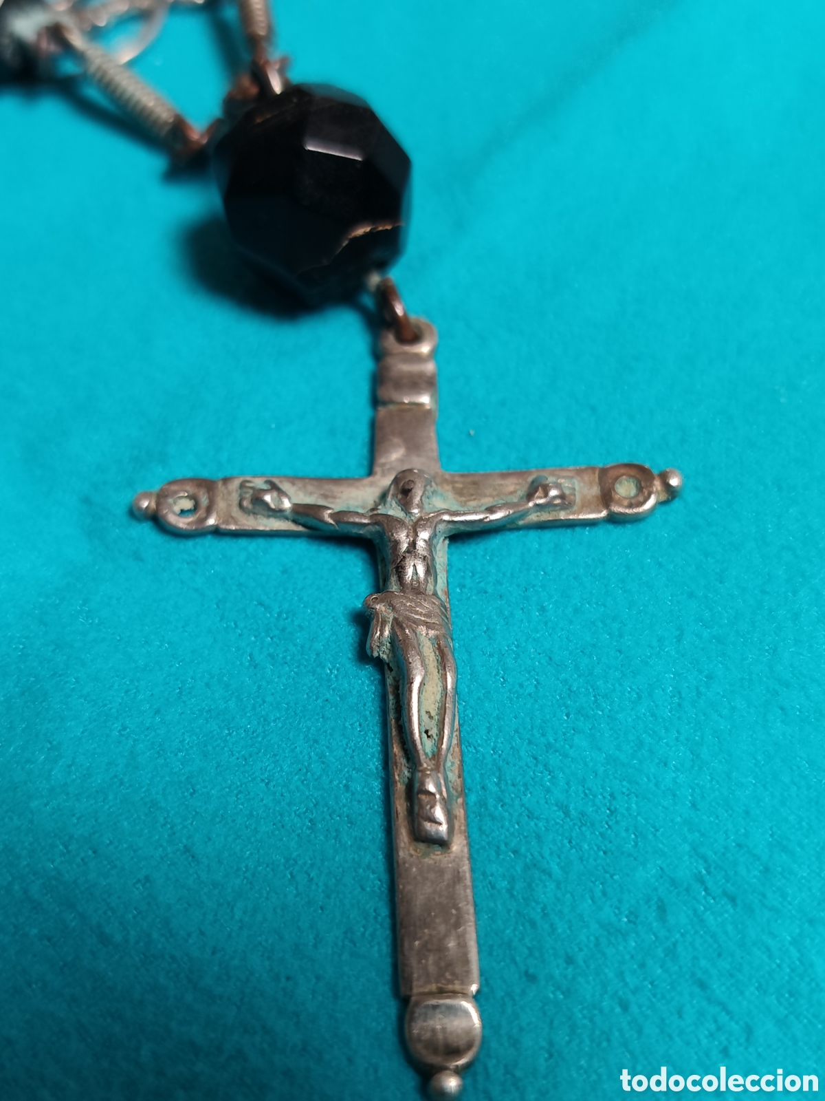 Antig&uuml;edades: &rdquo;Magn&iacute;fico Rosario Antiguo de Plata de Ley y Azabache Aut&eacute;ntico - 60 cm - Con Medallas Punzonadas&rdquo;