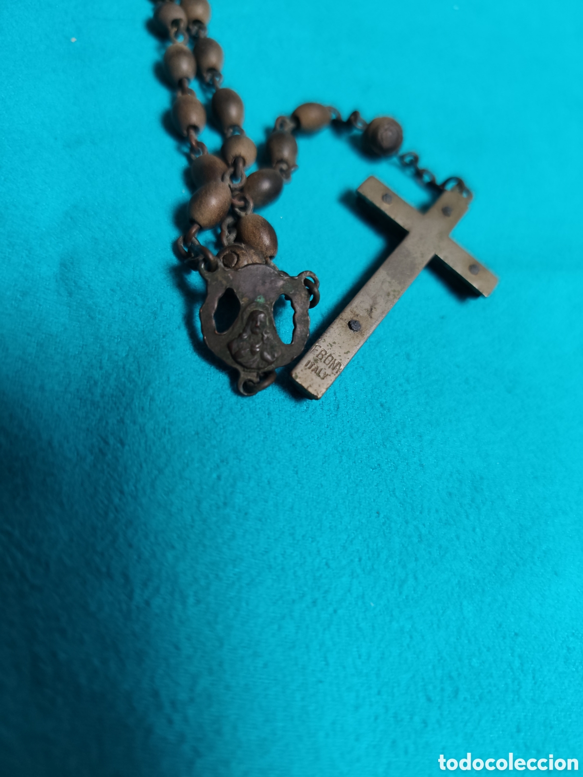 Antig&uuml;edades: Antiguo Rosario Italiano de &Eacute;bano y Metal &ndash; Vintage A&ntilde;os 50/60 &ndash; 52 cm