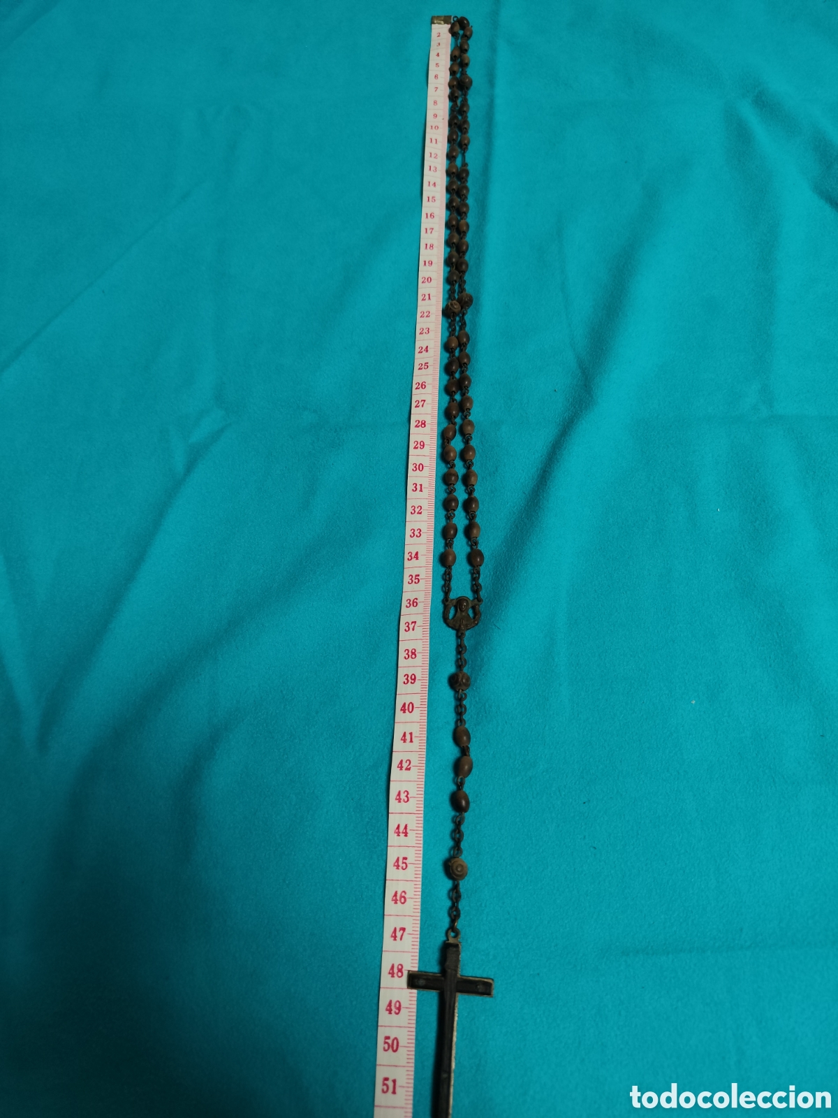 Antig&uuml;edades: Antiguo Rosario Italiano de &Eacute;bano y Metal &ndash; Vintage A&ntilde;os 50/60 &ndash; 52 cm