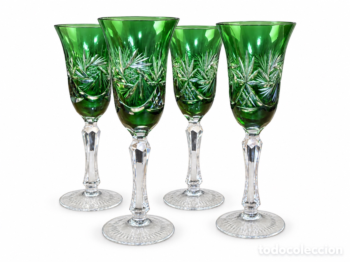 Antig&uuml;edades: Set de 4 copas de vino en cristal tallado Nachtman Alemania 1960&rsquo;s