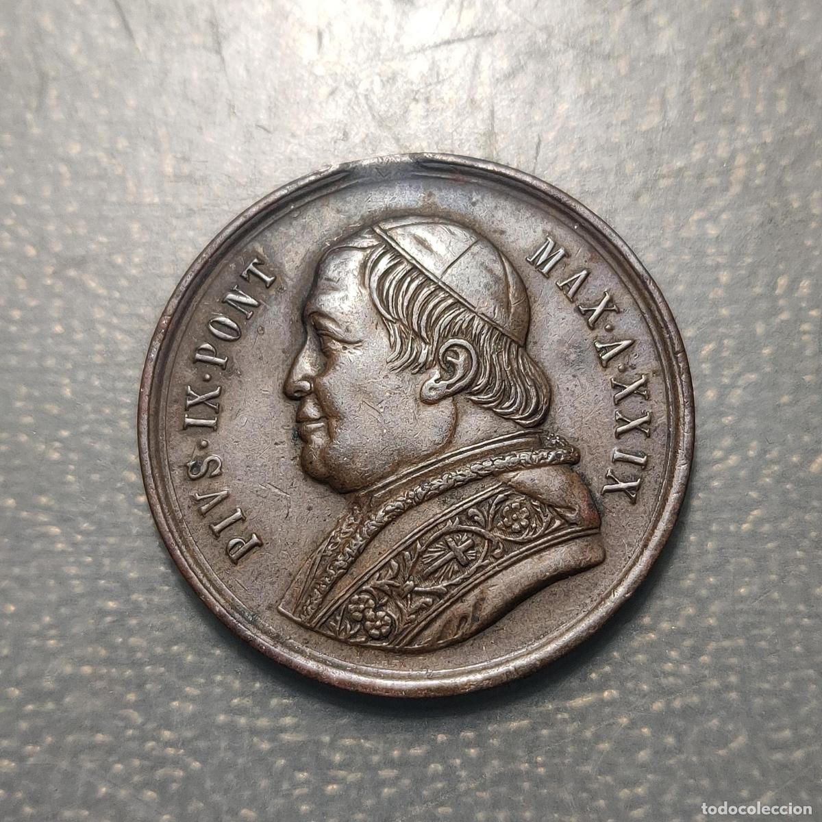 Antig&uuml;edades: MEDALLA RELIGIOSA 1877 JUBILEO EPISCOPAL PIO IX COBRE FALTA ANILLA