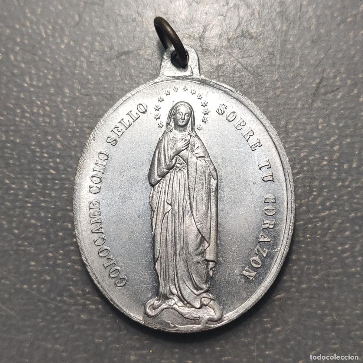 Antig&uuml;edades: MEDALLA RELIGIOSA HIJAS DE MARIA INMACULADA CONCEPCION ANAGRAMA MARIANO ALUMINIO