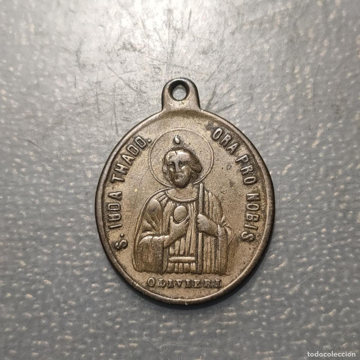 Antig&uuml;edades: MEDALLA RELIGIOSA SIGLO XIX SAN JUDAS TADEO NOMBRE JESUS TODA RODILLA SE DOBLE