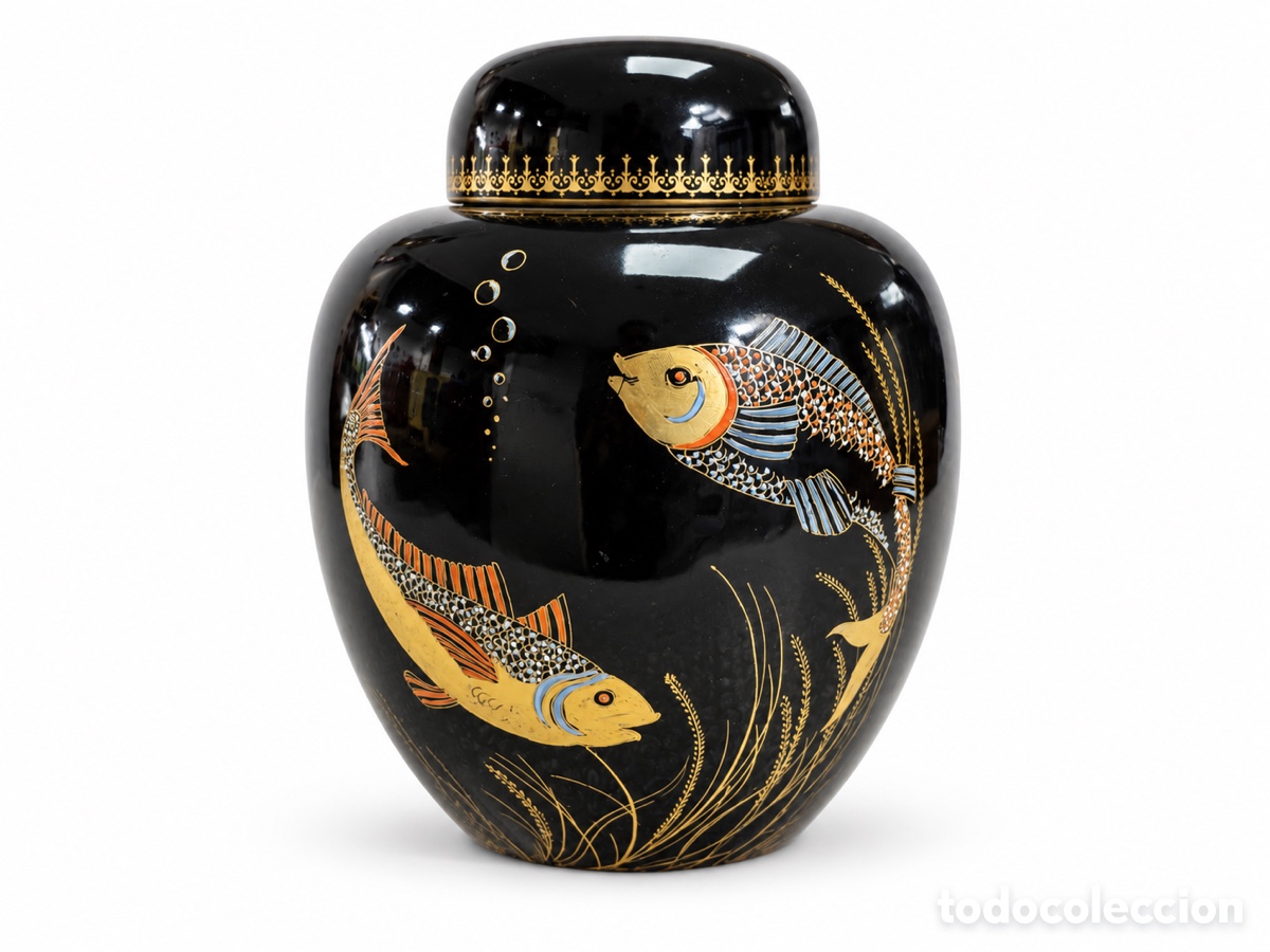 Antig&uuml;edades: Tibor &ldquo; Noire Royale- River Fish&rdquo;by Violet Elmer para Carlton Ware Inglaterra 1950&rsquo;s