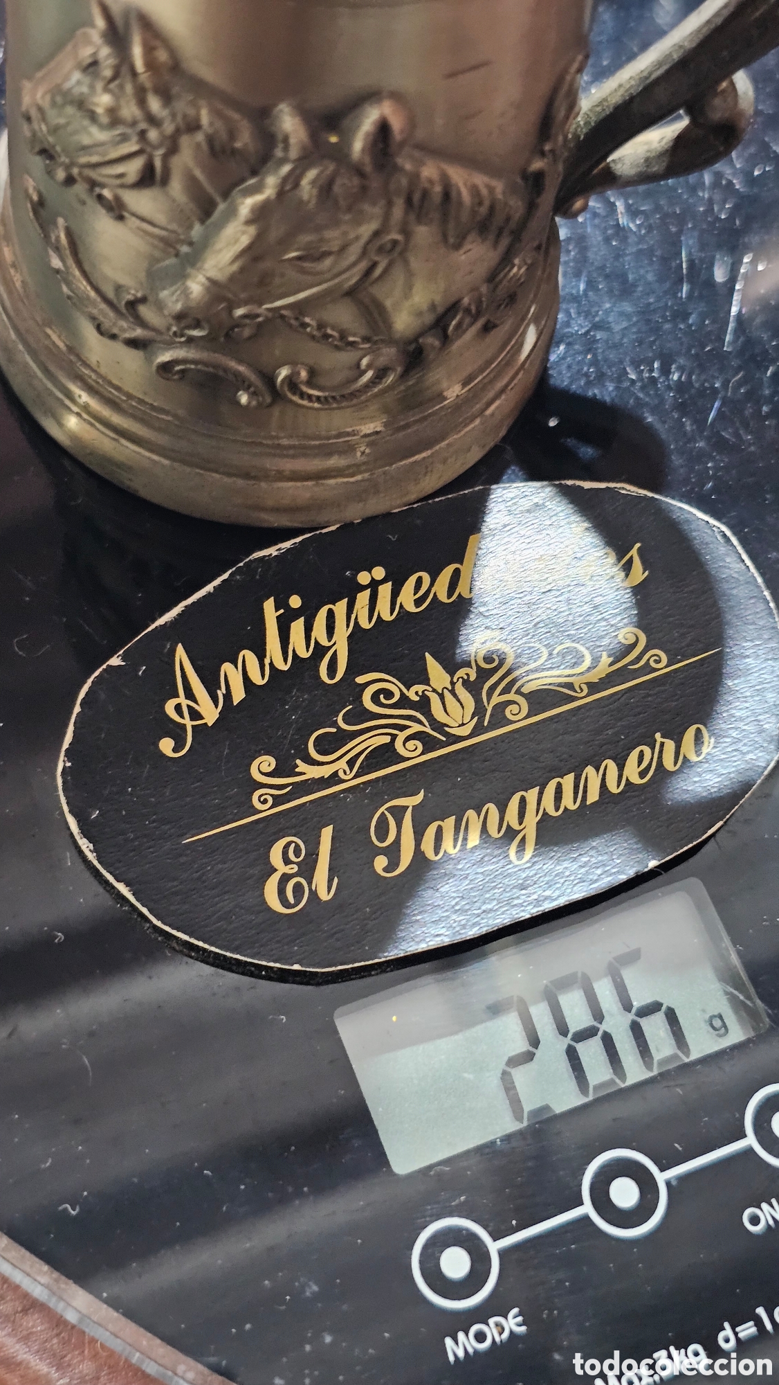 Antig&uuml;edades: Mechero de peltre en forma de jarra - Foto 8