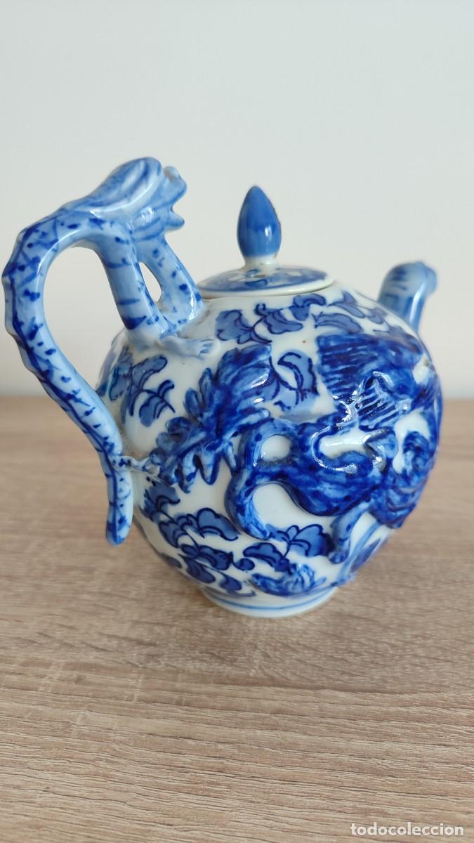 Antig&uuml;edades: Tetera china drag&oacute;n sello con doble c&iacute;rculo azul - Foto 5