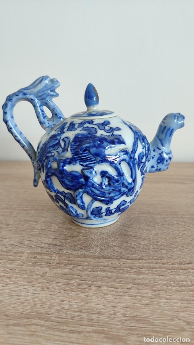 Antig&uuml;edades: Tetera china drag&oacute;n sello con doble c&iacute;rculo azul - Foto 7