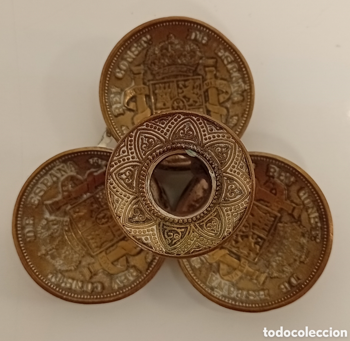 Antig&uuml;edades: PALMATORIA DE BRONCE DE MONEDAS DE 5 PESETAS