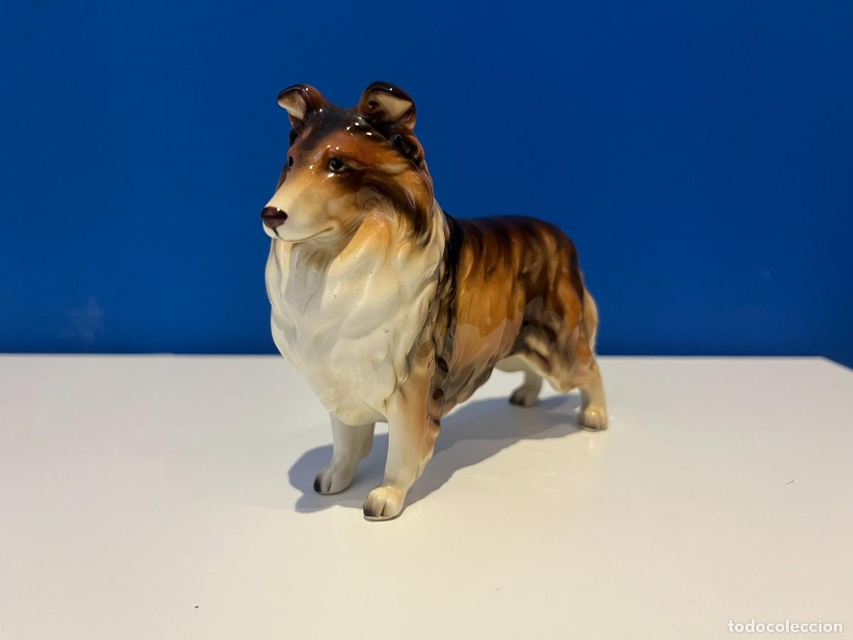 Antig&uuml;edades: Antigua figura de perro Pastor Escoc&eacute;s Rough Collie en porcelana esmaltada - Circa 1970-1980