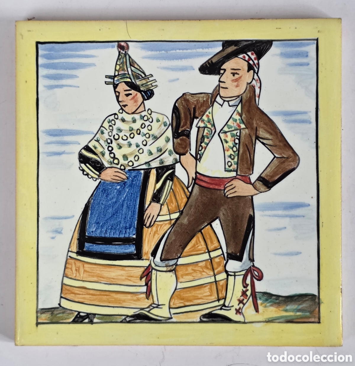 Antig&uuml;edades: Azulejo Pareja Trajes T&iacute;picos &Aacute;vila Decoraci&oacute;n R&uacute;stica Firmado Manuel Pastor Ceramista