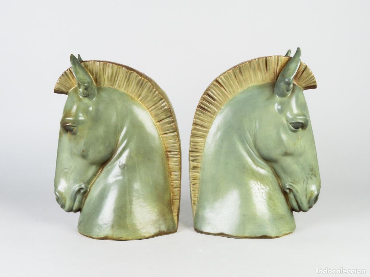Antig&uuml;edades: Pareja sujetalibros porcelana cabeza caballo Lladr&oacute;, Salvador Furi&oacute; 1970