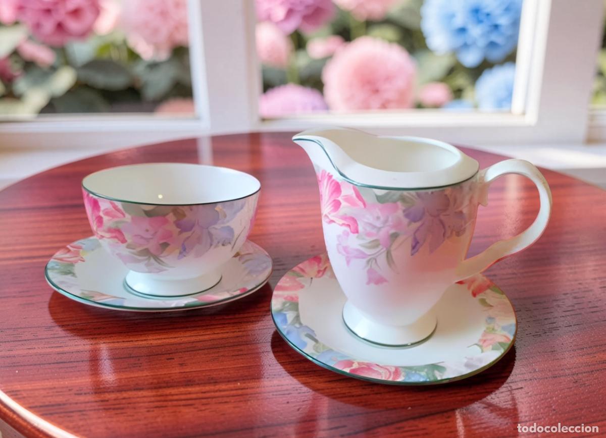 Antig&uuml;edades: Lechera y azucarero con platillos Royal Albert Fonteyn