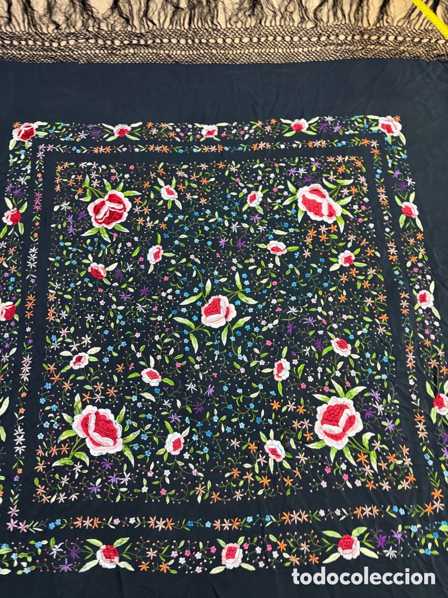 Antiguidades: Antiguo Mant&oacute;n de Manila Seda 1,3 x 1,3 + F