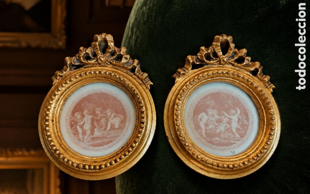 Antig&uuml;edades: PAREJA DE MARQUITOS ESTILO CORNUCOPIAS EFECTO MADERA, DORADO PAN DE ORO