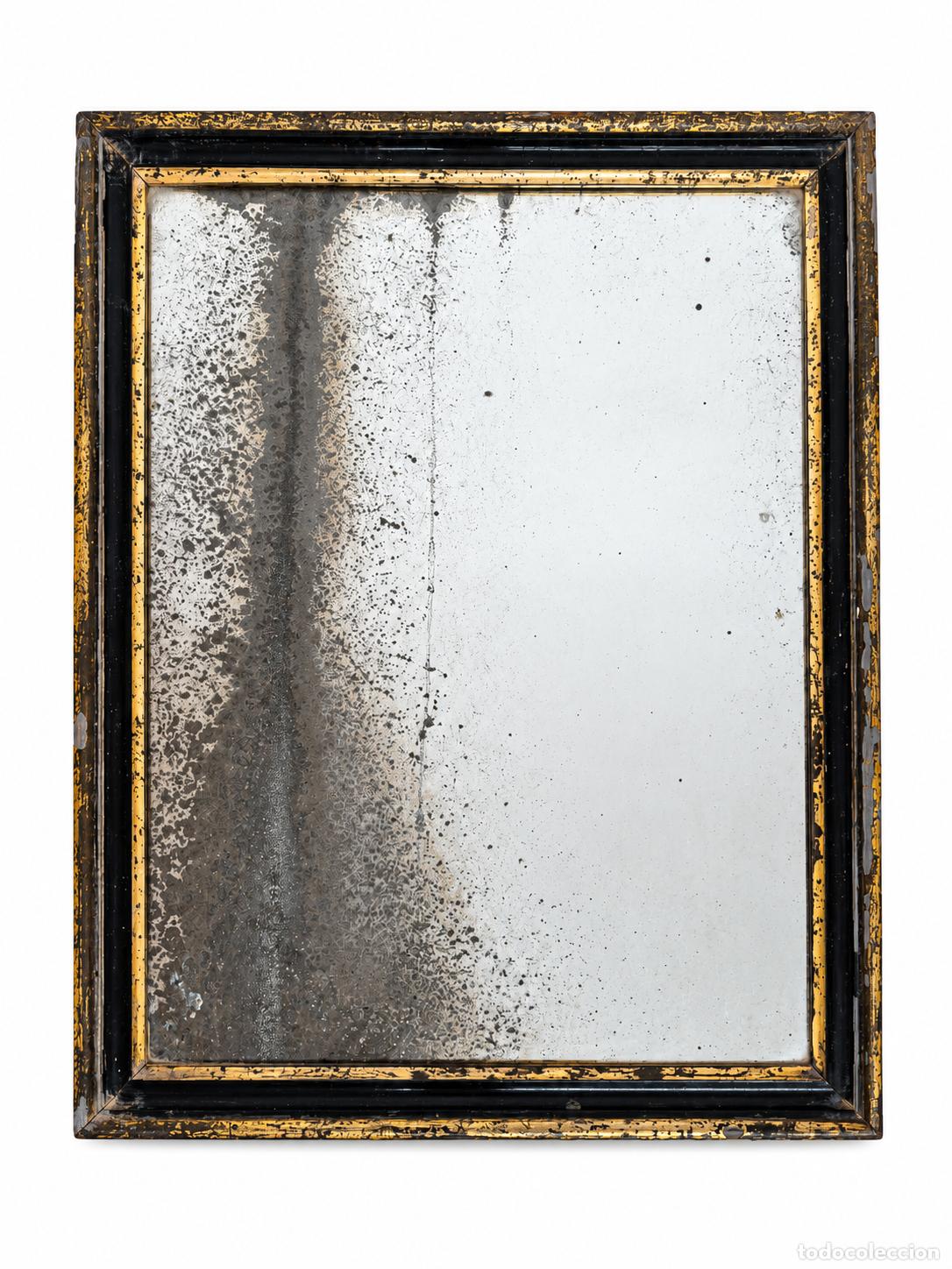 Antig&uuml;edades: Antiguo Espejo - Marco Original de &Eacute;poca - Madera Ebonizada y Dorada - Espejo Plateado - S.XIX