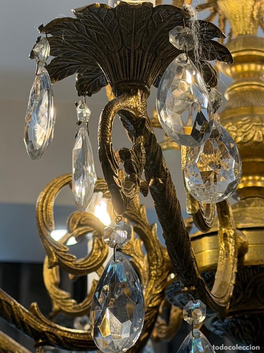 Antig&uuml;edades: L&aacute;mpara de bronce y cristal, 8 brazos - Foto 5