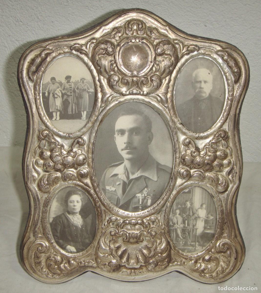 Antig&uuml;edades: Marco portafotos m&uacute;ltiple &middot; Plata &middot; Decoraci&oacute;n floral en relieve &middot; ca. 1920&ndash;1950