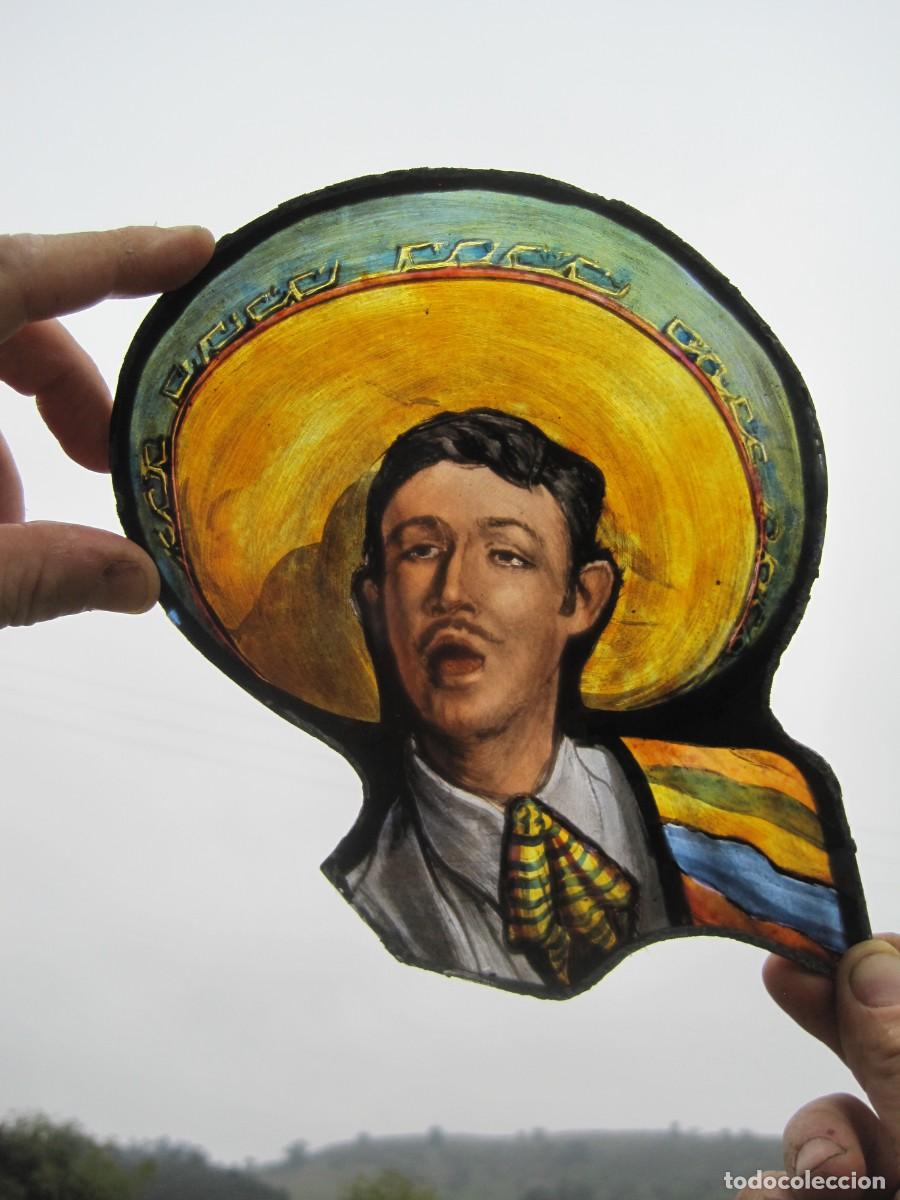 Antig&uuml;edades: VIDRIERA ANTIGUA - CRISTAL PINTADO Y EMPLOMADO - FRAGMENTO - MEXICANO