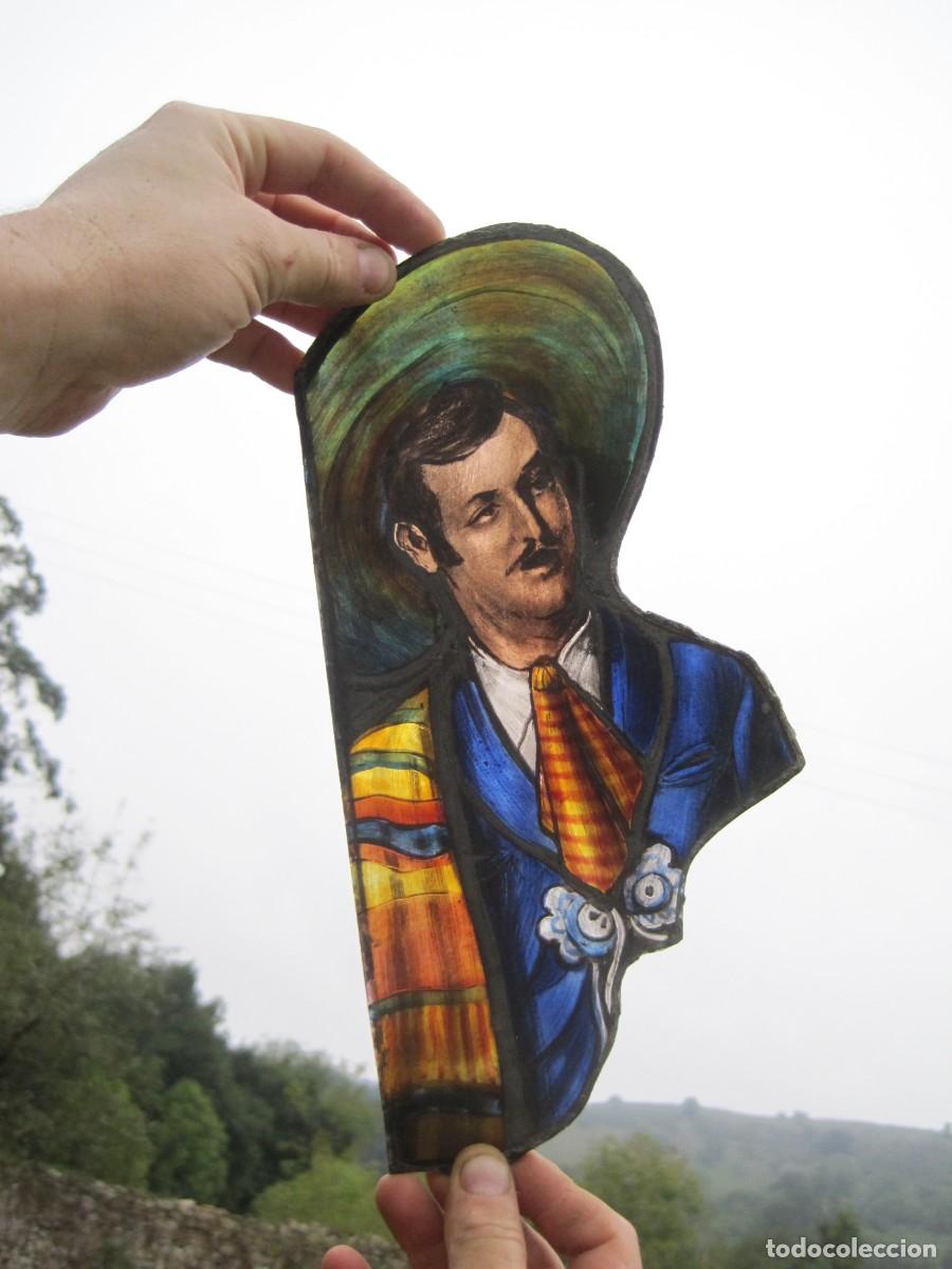 Antig&uuml;edades: VIDRIERA ANTIGUA - CRISTAL PINTADO Y EMPLOMADO - FRAGMENTO - MEXICANO