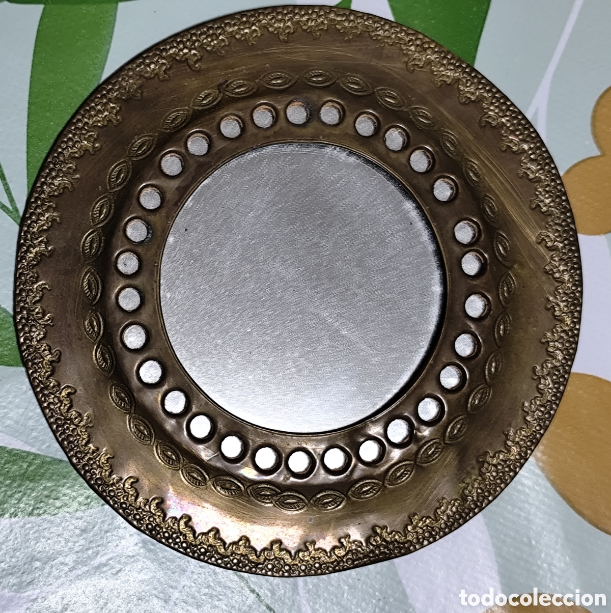 Antig&uuml;edades: Espejo Vintage Redondo Dorado Ojo Bruja