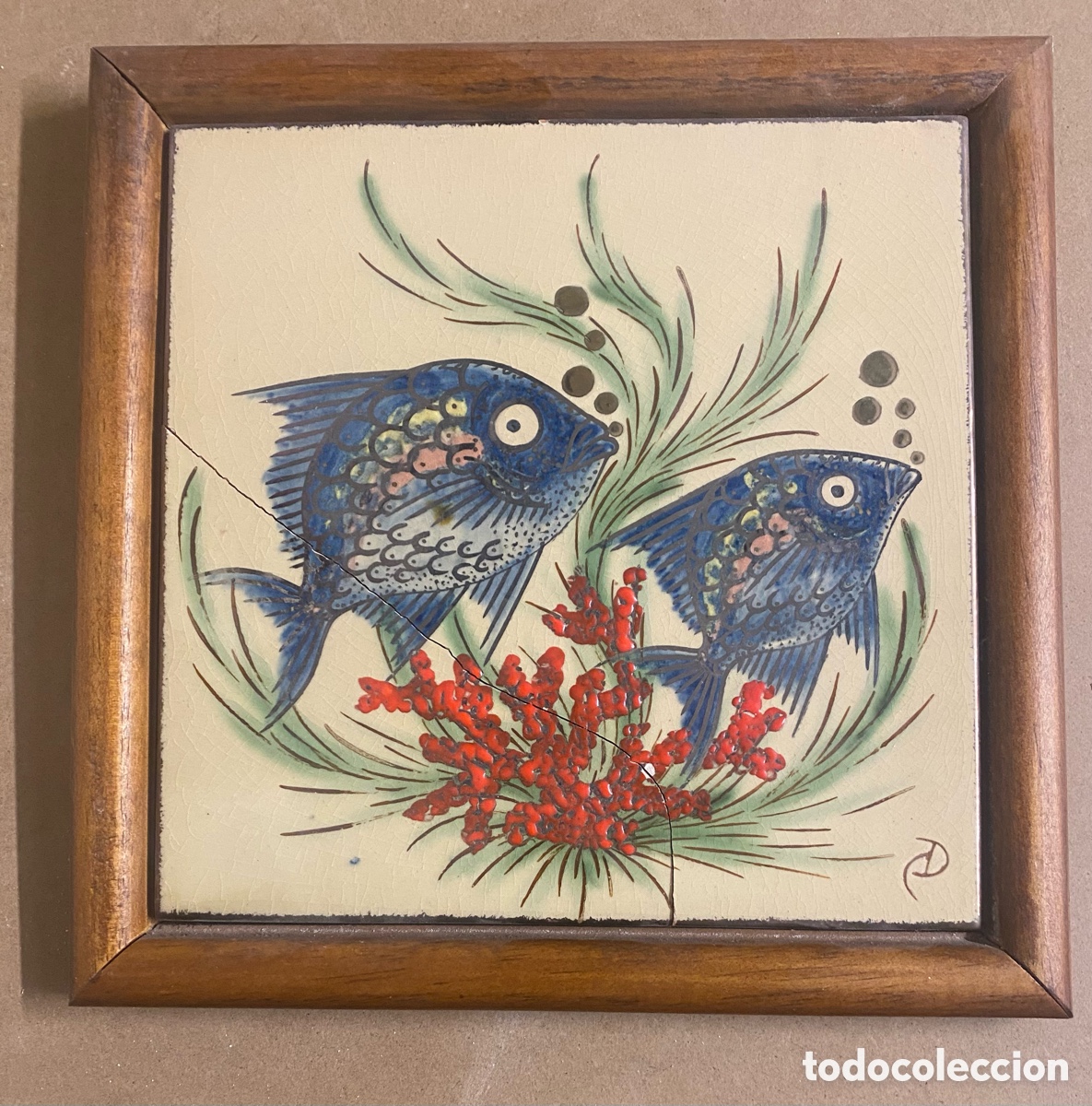 Antig&uuml;edades: Baldosa azulejo Cer&aacute;mica La Bisbal del Ceramista y Pintor Eusebio Diaz Costa 1908 1944
