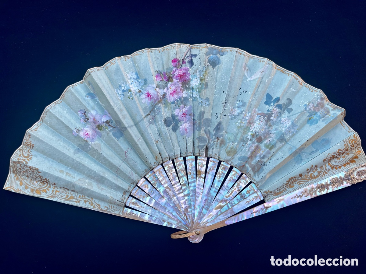 Antig&uuml;edades: Antiguo abanico n&aacute;car y seda pintada.
