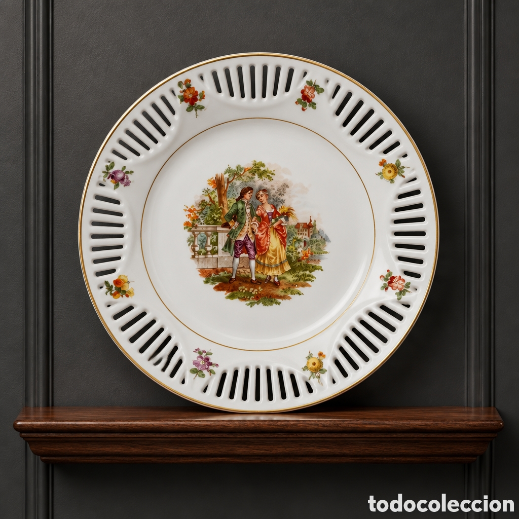 Antig&uuml;edades: BONITO PLATO CON CALADO - ESCENA ROMANTICA - BAVARIA. SCHUMANN CON SELLO. 19,5 CM