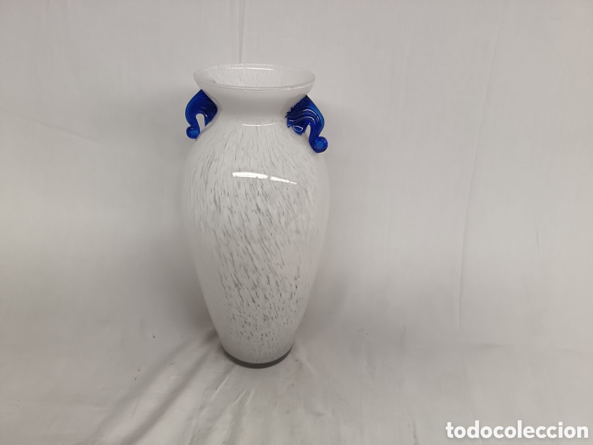 Antig&uuml;edades: JARR&Oacute;N O FLORERO CRISTAL DE MURANO BLANCO LECHODO Y AZUL COBALTO
