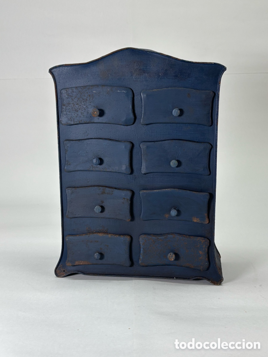 Antig&uuml;edades: ANTIGUO ESPECIERO DE PARED EN CHAPA &ndash; 8 CAJONES &ndash; MUEBLE DE COCINA RURAL &ndash; VINTAGE