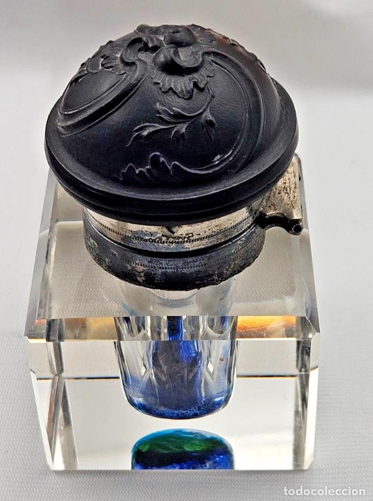 Antig&uuml;edades: NAPOLEON III ENCRIER DE BUREAU CRISTAL OU VERRE COUVERCLE EN EBONITE BEL ETAT