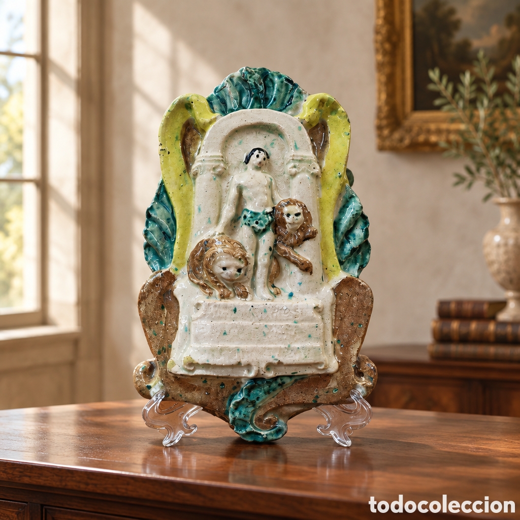 Antig&uuml;edades: ANTIGUA PLACA DE COLGAR . ESCUDO DE ANDALUCIA BARRO VIDRIADO . 29,5 x 17,5 cm