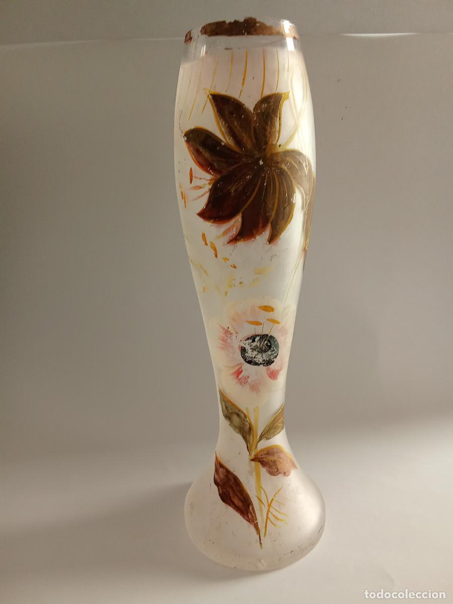 Antig&uuml;edades: Jarr&oacute;n florero cristal art nouveau pintado a mano
