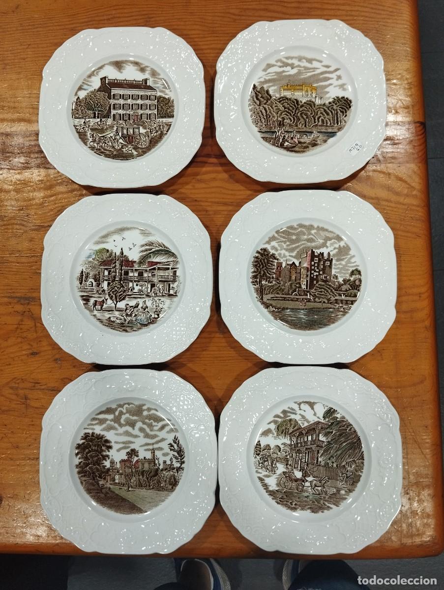 Antig&uuml;edades: SEIS 6 PLATOS DE PORCELANA INGLESA JOHNSON BROS HISTORICAL SCENES.